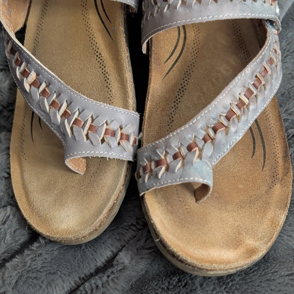 Biza Lexi thong sandals grey whiskey leather woven strap Boho Earthy Natural - Picture 11 of 13